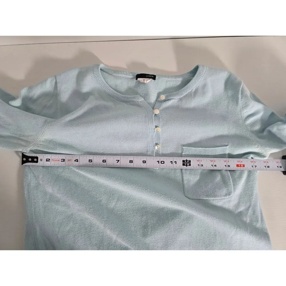 J.Crew Womens Medium Blue Cotton Button Henley Long Knit Shirt Preppy Casual